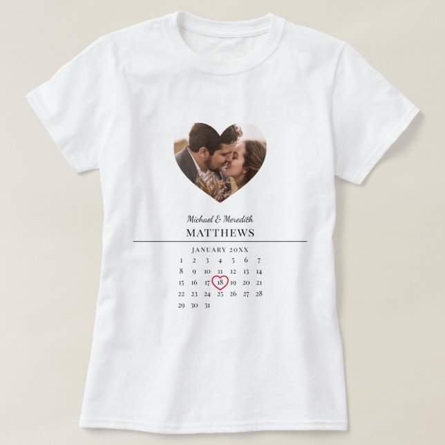 Camiseta Calendário de Casamento Branco Moderno Novas Seman (Frente do Design)