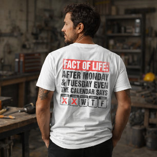 Camiseta Calendário Facto da Vida Diz Humor WTF