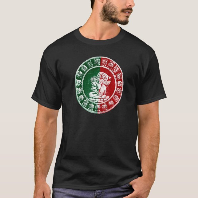 Camiseta Calendário Mayan Haab Bandeira Mexicana (Frente)