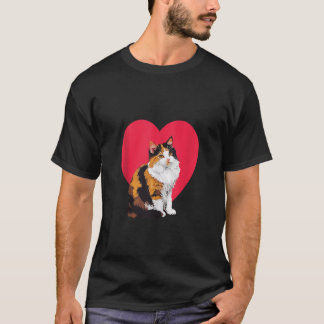 Camiseta Calico Cat Dia de os namorados Red Heart Love Mãe