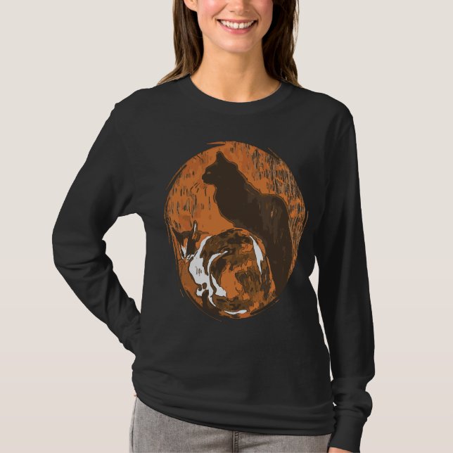 Camiseta Calico Cat E Black Cat Grungy Art (Frente)