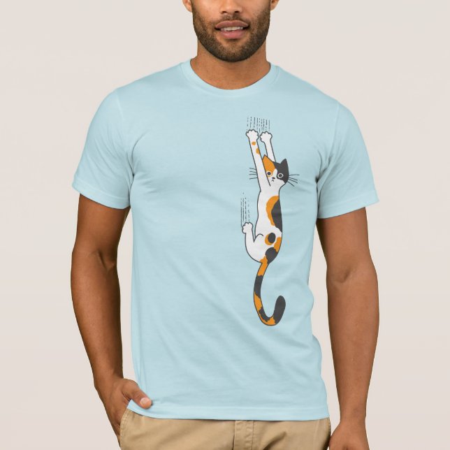 Camiseta Calico Cat Hanging On Funny Cat Lover's (Frente)