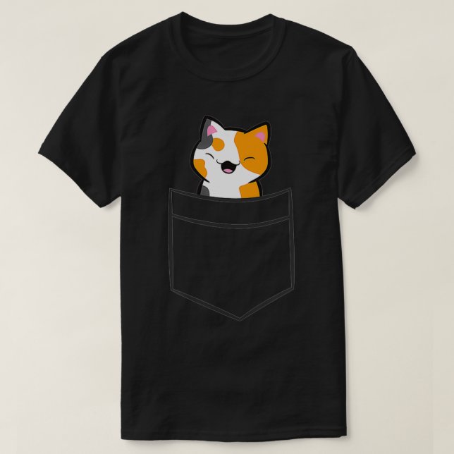 Camiseta Calico Cat No Pocket Engraçado Pocket Calico Cat (Frente do Design)