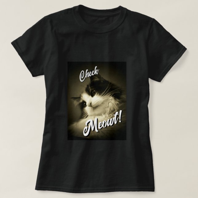 Camiseta Calico diz Check Meowt (Frente do Design)