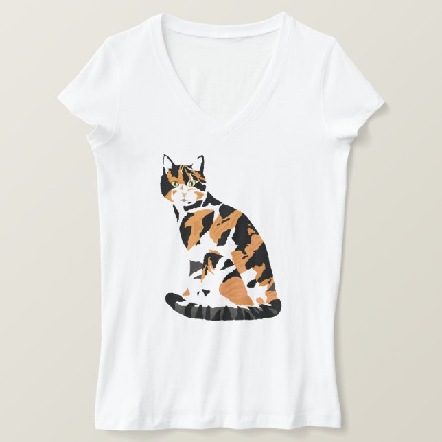 Camiseta Calico gato sentado (Frente do Design)