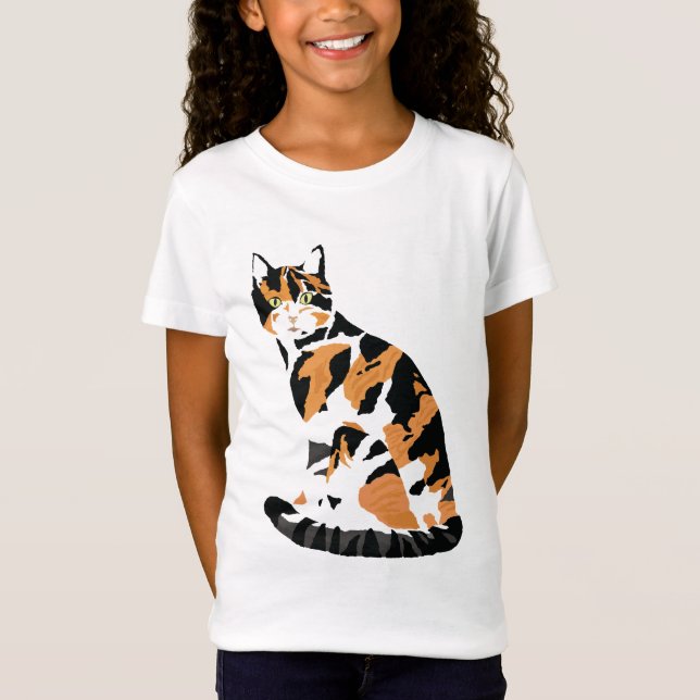 Camiseta Calico gato sentado em T-Shirt (Frente)