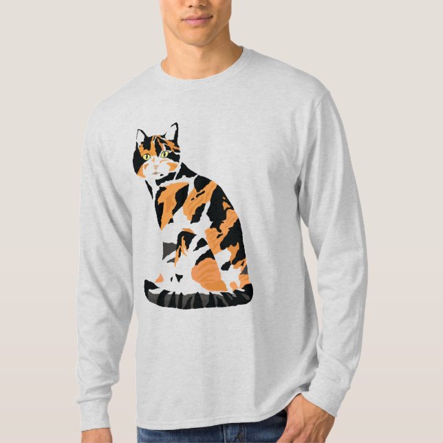 Camiseta Calico gato sentado em T-Shirt (Frente)