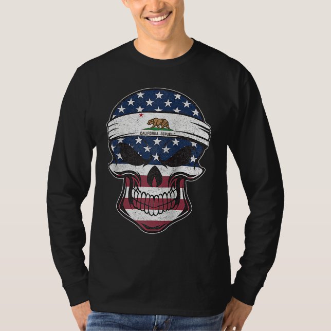 Camiseta California American Flag Skull  State Flag Califor (Frente)