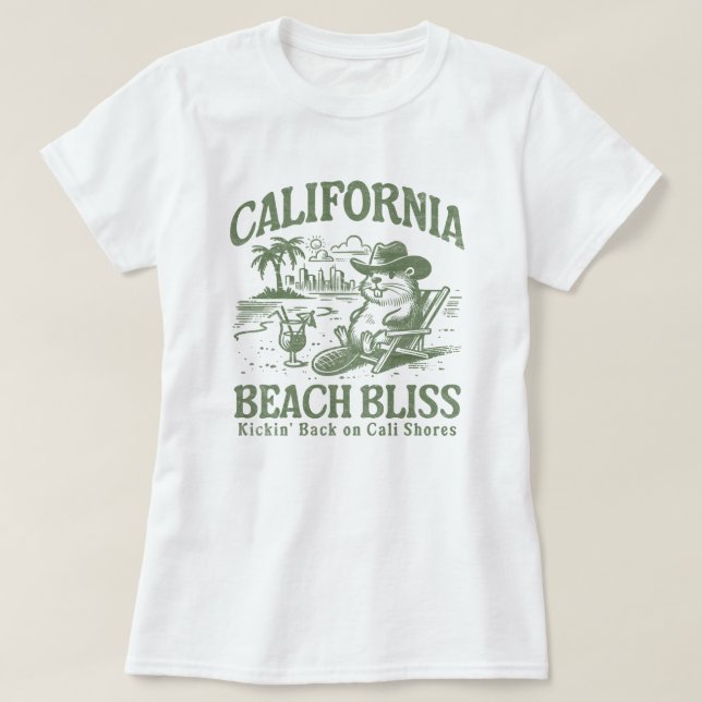 Camiseta California Beach Bliss em Cali Shores (Frente do Design)