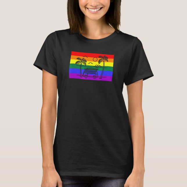 Camiseta California Beach Palm Tree Van Lgbtq Orgulho gay F (Frente)
