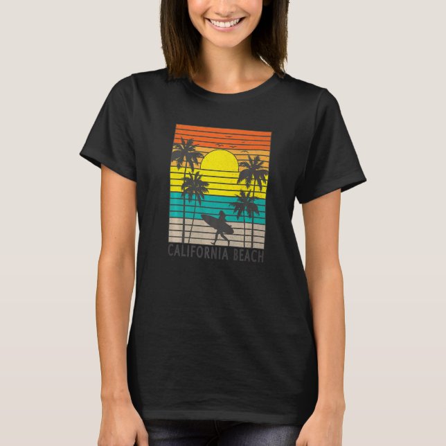Camiseta California Beach Surfer Girl Surfing Surf Palm Tre (Frente)