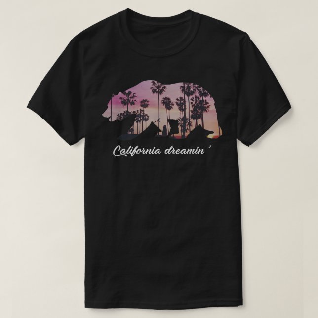 Camiseta California Dreaming Cali Flag Bear Palm  (Frente do Design)