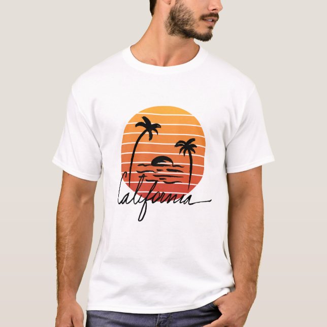 Camiseta Califórnia e retro o pôr do sol (Frente)