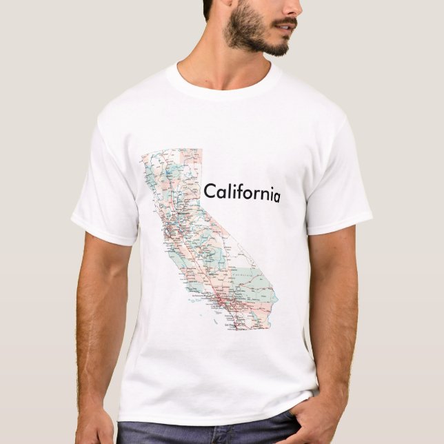 Camiseta Califórnia-estrada-mapa, Califórnia (Frente)