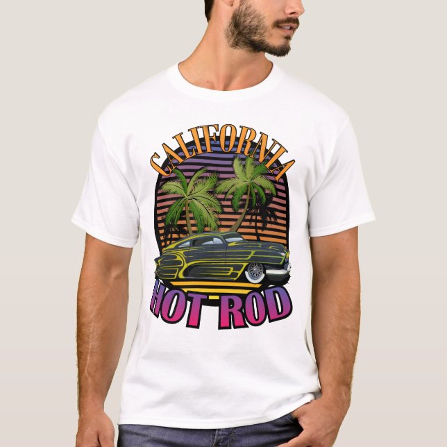 Camiseta california hot rod voiture ancienne palmier logo a (Frente)