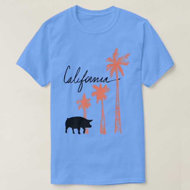 Camiseta California Pigs Hogs e Palm Trees Premium (Frente do Design)