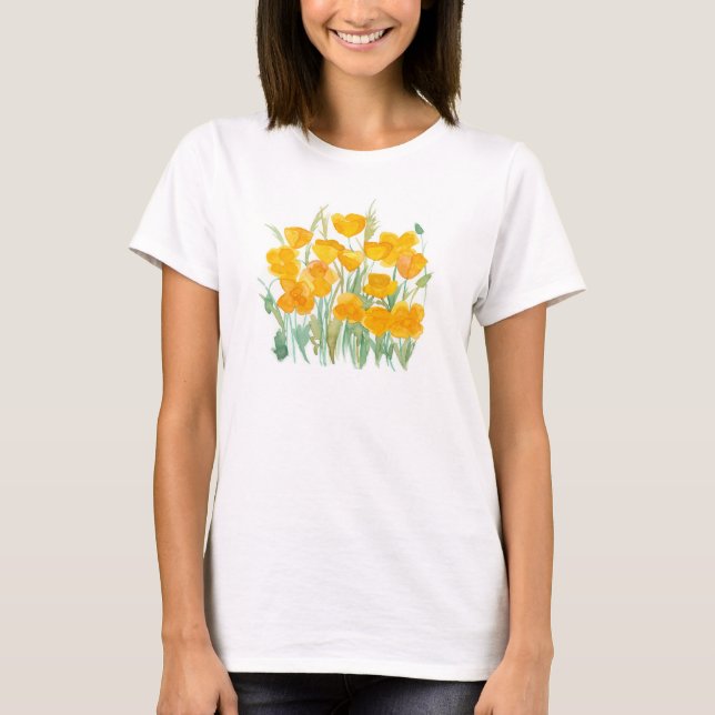 Camiseta California Poppies Flores Selvagens Jardim de Aqua (Frente)