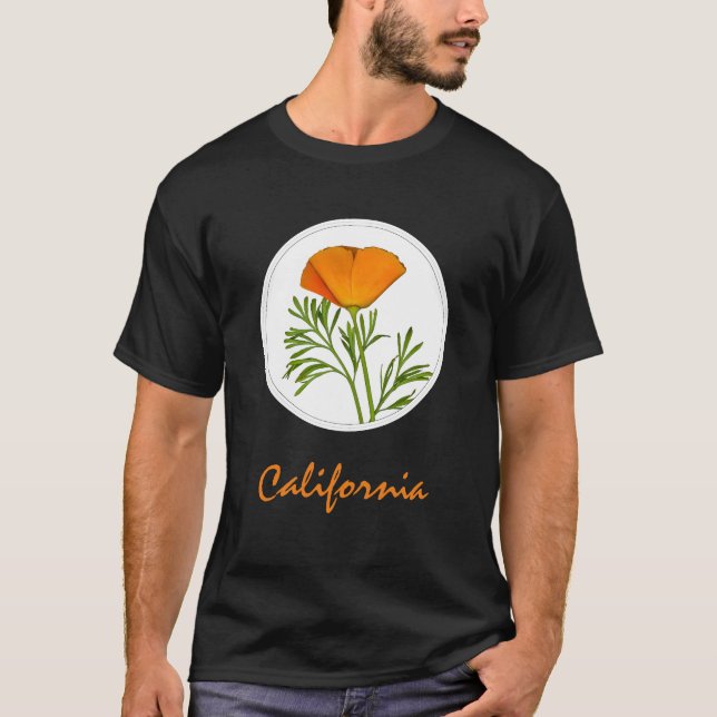 Camiseta California Poppy em um Círculo, Texto "California" (Frente)