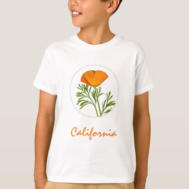Camiseta California Poppy em um Círculo, Texto "California" (Frente)