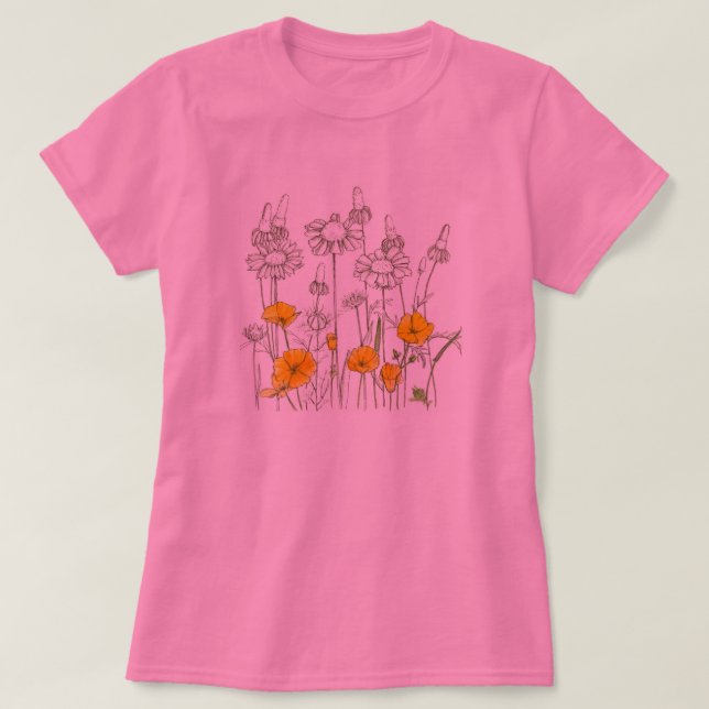 Camiseta California Poppy Flower Wildflower Sketch (Frente do Design)