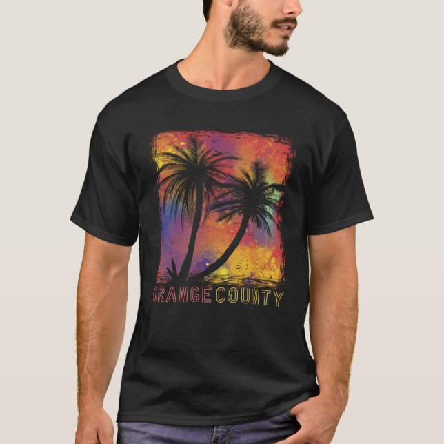 Camiseta Califórnia Surf Retro Palmeira Condado de Orange B (Frente)