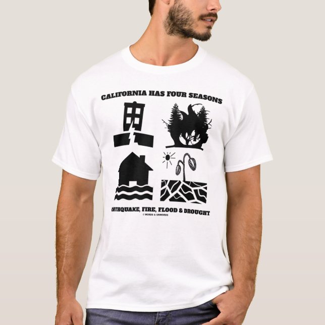 Camiseta Califórnia Tem Quatro Sentões de Ícones do Terremo (Frente)