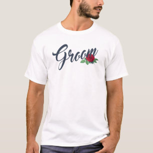 Camiseta Caligrafia Floral Simples de Casamento de Groom   