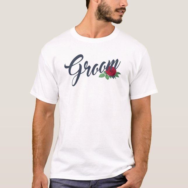 Camiseta Caligrafia Floral Simples de Casamento de Groom |  (Frente)