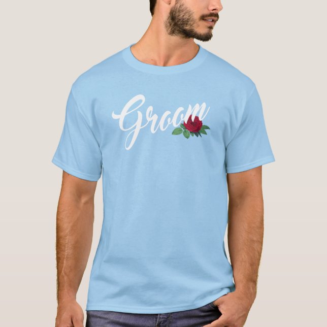 Camiseta Caligrafia Floral Simples de Casamento de Groom |  (Frente)