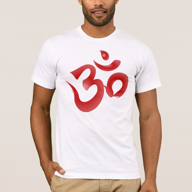 Camiseta Caligrafia Hindu vermelha do OM Aum Devanagari do (Frente)
