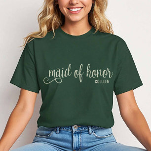 Camiseta Caligrafia natural na Madrinha de casamento verde 