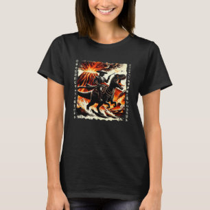 Camiseta caligrafia retrô gato dinossauro erupção vulcânica