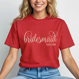 Camiseta Caligrafia retrô natural na Red Bridesmaid