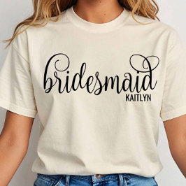 Camiseta Calligraphy Black Script Bridesmaid Bachelorette
