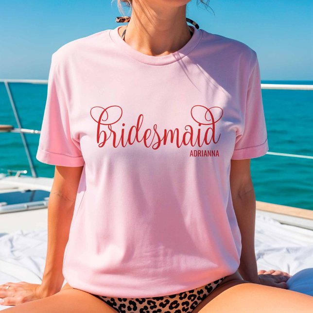 Camiseta Calligraphy Script Red Bridesmaid  (Criador carregado)