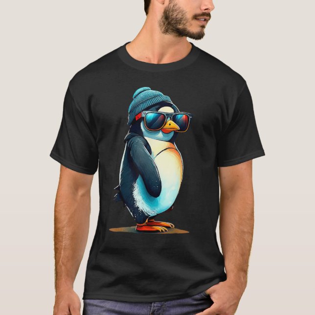 Camiseta Calma as víblias de pinguim com sombras Legal e Be (Frente)