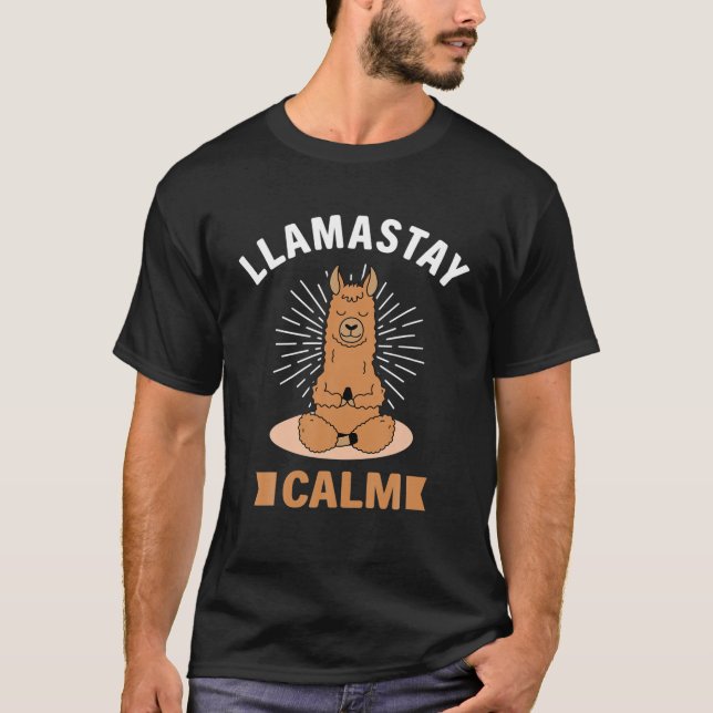 Camiseta Calma De Llamastay - Yoga Engraçado Pose Namaste L (Frente)