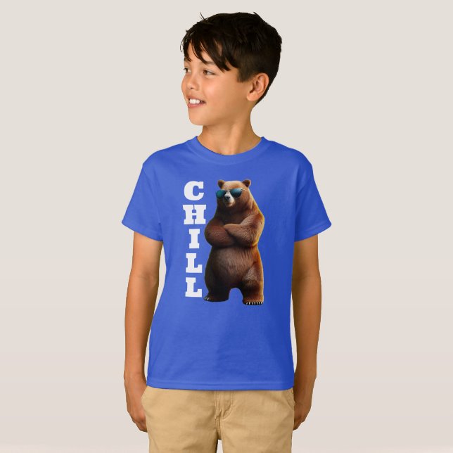 Camiseta Calma Urso Castanho em Óculos Solares (Frente Completa)