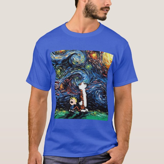 Camiseta calvin hobbes noite estrelada (Frente)