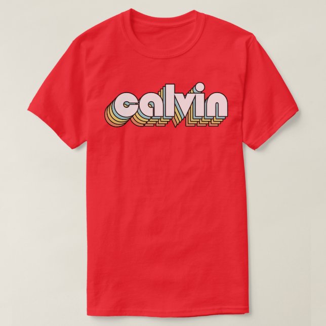 Camiseta Calvin Retro Rainbow Tipografia Estilo Desvanecido (Frente do Design)