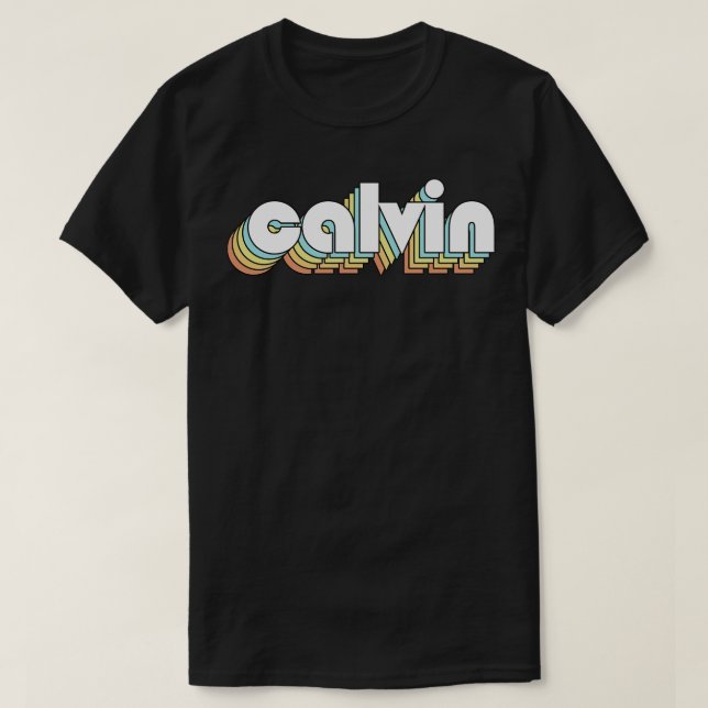 Camiseta Calvin Retro Rainbow Tipografia Estilo Desvanecido (Frente do Design)
