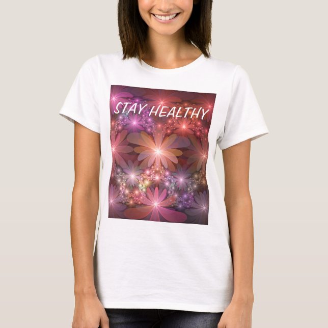 Camiseta Cama De Flores Arte Fractal Abstrato brilhante Col (Frente)