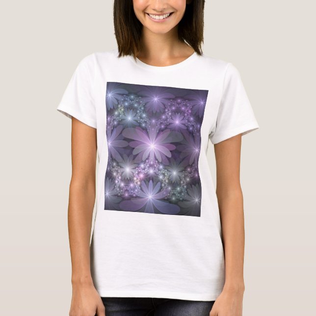 Camiseta Cama de Flores Trendy Shiny Abstrato Arte Fractal (Frente)