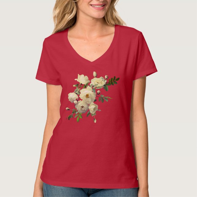Camiseta Cama de rosas brancas (Frente)