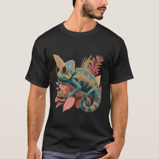 Camiseta Camaleão Colorido Motivo de Lagarto Arte Tropical