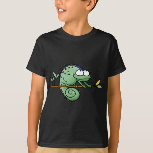 Camiseta Camaleão Desenho Animado Engraçado Verde Fofo