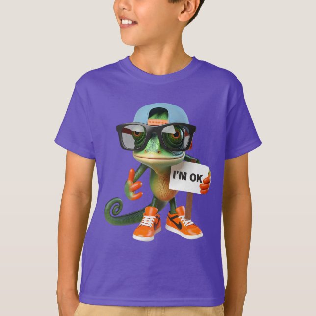 Camiseta Camaleão em tênis de laranja (Frente)