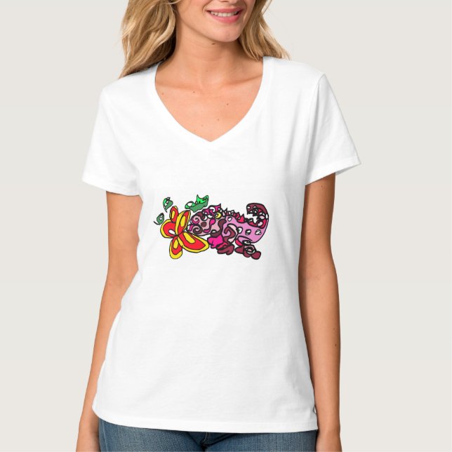 Camiseta  Camaleão rosa quente  (Frente)