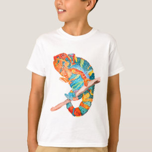 Camiseta Camaleão vibrante em aquarela
