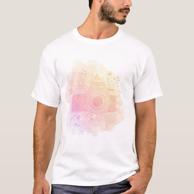 Camiseta câmara vintage com flor (Frente)